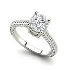 Micropave 2 Carat Vvs2/F Round Cut Diamond Engagement Ring White Gold Treated