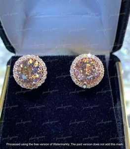 Morganite 2Ct Round Lab-Created Diamond Halo Stud Earrings 14K Rose Gold Plated - Picture 1 of 4