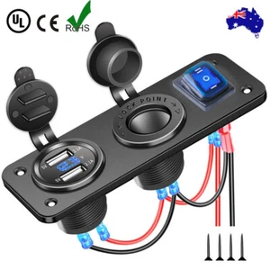 12V-24V Power Socket Plug Panel Car Boat Truck Outlet Mount Dual USB Charger AU - Photo 1 sur 6