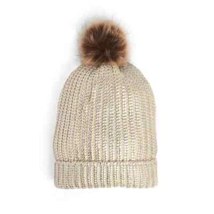 Gorro gorro pompón piel sintética metálico marfil cremoso - Imagen 1 de 1