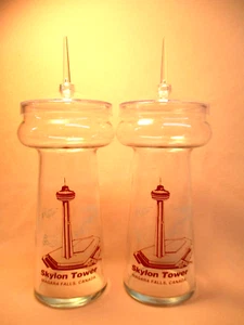 2 Souvenir Glasses with Lids Skylon Tower Niagra Falls Canada - Picture 1 of 3