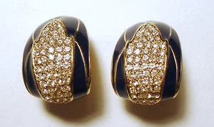 DECLARACIÓN Vintage 1 1/4" CINNER Azul Marino ESMALTE/PAVE Cristal PENDIENTES Tono Dorado FIRMADOS - Imagen 1 de 5