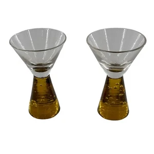 Amber Cordial Shot Glass Bubble Ball Bottom Base Glasses Set 2 Carnival Cruise b - Picture 1 of 10