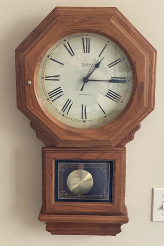 Verichron Quartz Pendulum Westminster Chime Wood Wall Clock 27x16x5” Vintage Cover