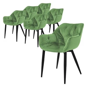 Set de 6x sillas de comedor verde salvia de terciopelo diseño ergonómico moderno - Imagen 1 de 6