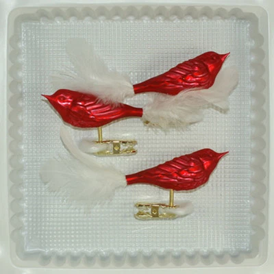 Lauschaer Glas Christbaumschmuck Vögel Feder rot matt mundgeblasen - Bild 1 von 4