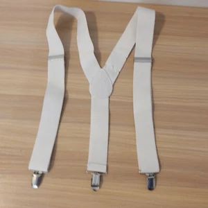 Suspender Boy White Clip On Y Back Formal Adjustable Strap Stretch Elastic - Picture 1 of 8