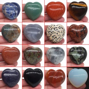 1.5" Love Heart Shape Stone Crystal Carving Palm Stone Reiki Healing Gift Decor - Picture 1 of 101