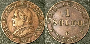 Italie - états pontificaux - Pius IX - 1 soldo 1867-XXI R Grand buste KM#1372.2 - Imagen 1 de 1