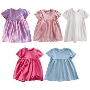 Baby Mädchen Kleid Einfarbig Bekleidungs Sommer Sonnkleid Baumwolle Kostüm Süß - Bild 1 von 36