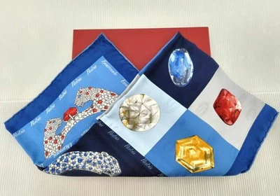 Cartier Scarf Silk Gemstones Pattern Blue Multicolor Large Square 90x90cm Box - Image 1 of 4