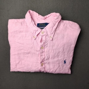 Polo Ralph Lauren Shirt Mens XL Pink Classic Fit Linen Button Down Short Sleeve - Picture 1 of 9