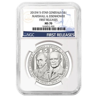 2013-W $1 Silver Five Star General Commemorative NGC MS70 First Releases Label - Image 1 of 2