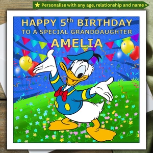 DONALD DUCK BIRTHDAY CARD personalised AGE RELATIONSHIP NAME - Picture 1 of 4