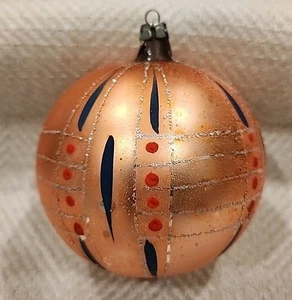 Vintage MCM Glas Weihnachtsschmuck ~ bemalt & Glitzer ~ orange multi - Bild 1 von 6