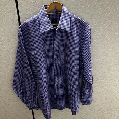 Camisa masculina Robert Talbott roxa xadrez com botões manga longa algodão preppy G - Imagem 1 de 4