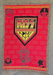 Vintage Unique RARE Fringed Red & Yellow KISS Army Depot 1990s Throw Blanket - Picture 1 of 10