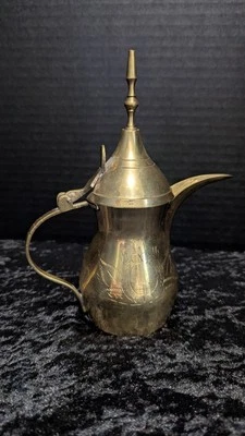 Cafetera Dallah árabe de latón vintage - Tetera islámica grabada a mano decoración ME Foto 1 de 4