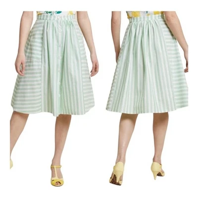 Modcloth Banned Meadow Meandering Skirt In Mint Stripe Womens Size Small - Image 1 of 4