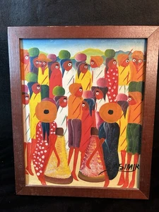 Vintage Laurent Casimir Haitian Abstrakt Figural Gemälde Kunst Gerahmte Leinwand 9 X 11 - Bild 1 von 9