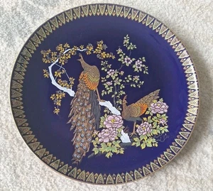 Vintage Japanese Cobalt Blue & Gold Porcelain Plate with Peacocks 9.75” - Picture 1 of 10