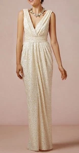 New $800 Badgley Mischka x BHLDN BETTE 6 / Sm Sequin Ivory Gold MOB MOG Bridal - Picture 1 of 14