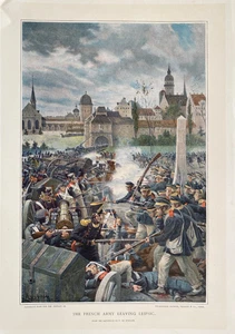 1900 impresión antigua; el ejército francés dejando Leipsic después de F. De Myrbach - Imagen 1 de 2
