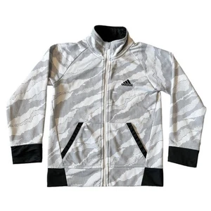 Adidas Boys Track Jacket Zip Up Athletic Dot Wave Pattern White Black Sporty - Picture 1 of 6