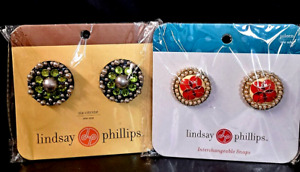 Lindsay Phillips RETRO Snap Round Shoe Charms Enameled + Jeweled Lot of 2 NEW