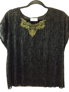 Top Jessica Stevens nero girocollo cappuccio maniche costine maglia accento oro metallizzato - Foto 1 di 5