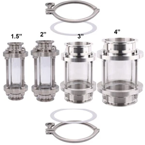 SS Tri Clover 1.5 2 3 4 inch Inline Sight Glass Sightglass with Clamps Seal Kit - Picture 1 of 12