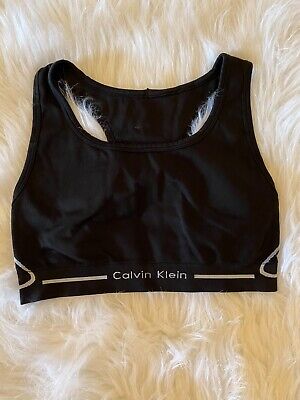 Womens Racerback Sports Bra Calvin Klein Black White Size Small No Wire Full Sup • 1.99€