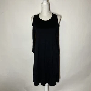 NEW PinkBlush Small Womens Solid Black Cold Shoulder Sleeve Round Neck Dress - Picture 1 of 6