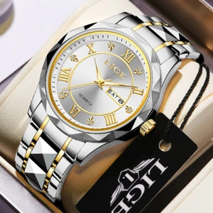 LIGE Reloj Hombre Acero Inoxidable Cuarzo Fecha 3ATM Impermeable Negocios Reloj Pulsera - Imagen 1 de 18