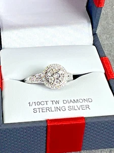 GENUINE DIAMOND NEW 1/10CTW STERLING SILVER .925 HALO RING BEAUTIFUL SIZE 7 - Picture 1 of 21