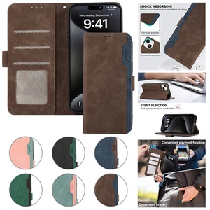 For iPhone 15 14 13 12 Pro Max 15 Plus/+ Retro Folio Flip PU Leather Wallet Case - Picture 1 of 43