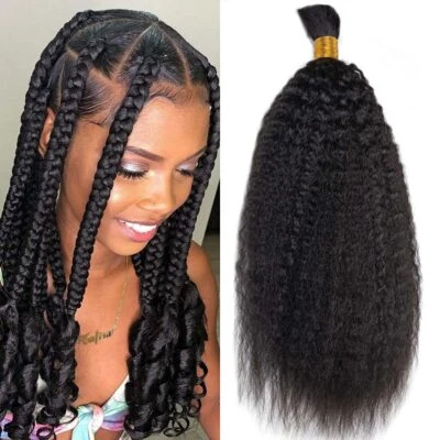 Kinky Straight Human Hair Bulk For Braiding Brazilian Crochet Braids Hair 100g - Image 1 of 4