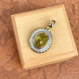 Estate 14KT Yellow + White Gold Rope Frame Oval Peridot Omega Enhancer Pendant - Picture 1 of 11