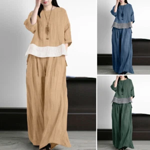 ZANZEA Women Short Sleeve High Low Top Wide Leg Elastic Waist Trousers Suit 2pcs - Picture 1 of 14
