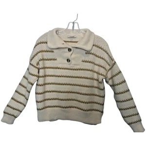 MADEWELL Sweater Women Xtra Small XS Canby Button Mockneck Stripe Antique Cream - Picture 1 of 13
