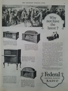 Radio Federal Ortho Sonic 1925 modelo B 20 C30 B-36 C40 y B 30 anuncio vintage - Imagen 1 de 1