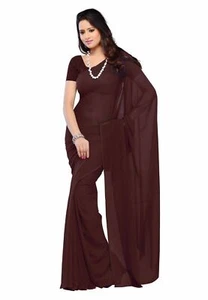 Chiffon Saree Indian Ethnic Wedding Partywear Plain Women Sari Unstiched Blouse - Picture 1 of 22
