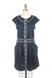 SAMPLE SALE S FROCK SHOP Navy Blue Sailor Dress White Satin Piping & Pockets NEW - Picture 1 of 3