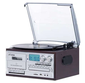 Tocadiscos Victor Cosmopolitan 8 en 1 centro de música con tocadiscos y radio de 3 velocidades - Imagen 1 de 18