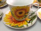 7 oz Cups - 18 pc Cup & Saucer Spoon Cappuccino Tea Coffee Lg Sunflower Gift Set