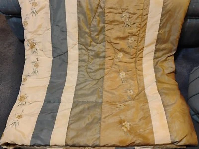 EUC Full Comforter, Pillow Shams, Bedskirt-Brn Beige Blue Gray Stripes & Flowers - Image 1 of 4