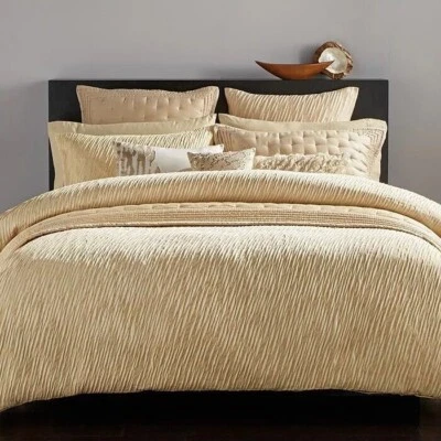 Donna Karan Gold Dust 3P full queen Duvet cover Shams Set $880 - Image 1 of 4