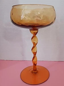 "Vidrio artístico italiano Empoli vintage 10"" ámbar vástago retorcido compota soplado a mano" - Imagen 1 de 9