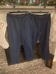 Lot 2 Pair Denim 24/7 Women Sz 18W Pull On Elastic Waist Stretch Straight Jeans - Picture 1 of 5