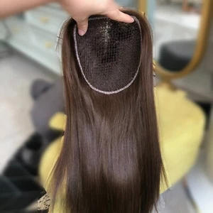16" Medium Brown Hair Integration Net All Over Human Hair Toppers Hair System - Picture 1 of 11